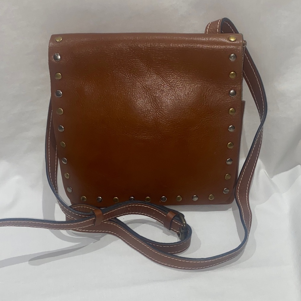 Patricia Nash Tan Leather Studded Crossbody Bag